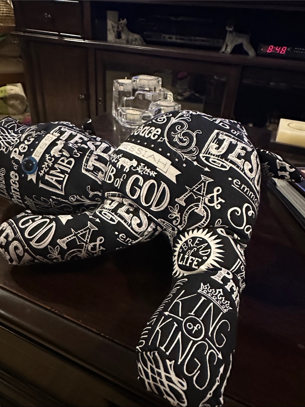 Handmade Hippo Black & White God’s Words Print Plush Dog - Picture 3 of 8